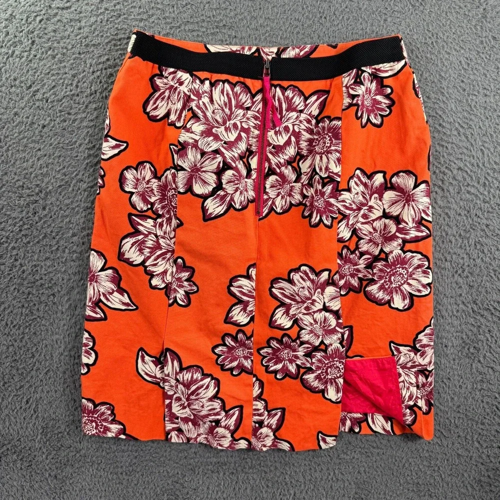 Anthropologie Maeve Mini Skirt Women 4 Hawaiian Floral Orange Stretch Clasp‎ Zip